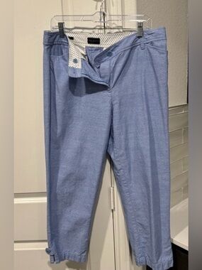 Talbots Perfect Crop Blu Linen Pants Size 12 Straight Leg Ankle Summer Classic